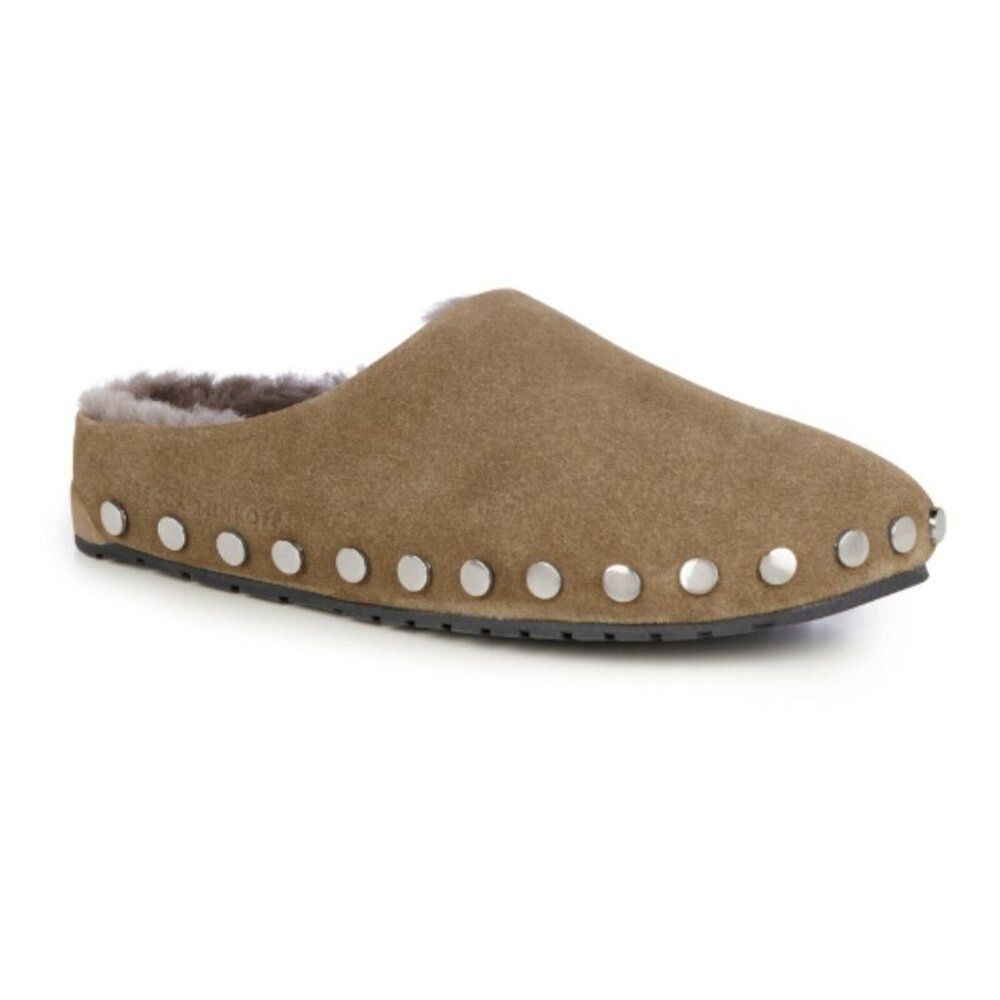 Rebecca Minkoff x EMU Australia Women's Green Monch Stud Slippers Fur Slides NWT